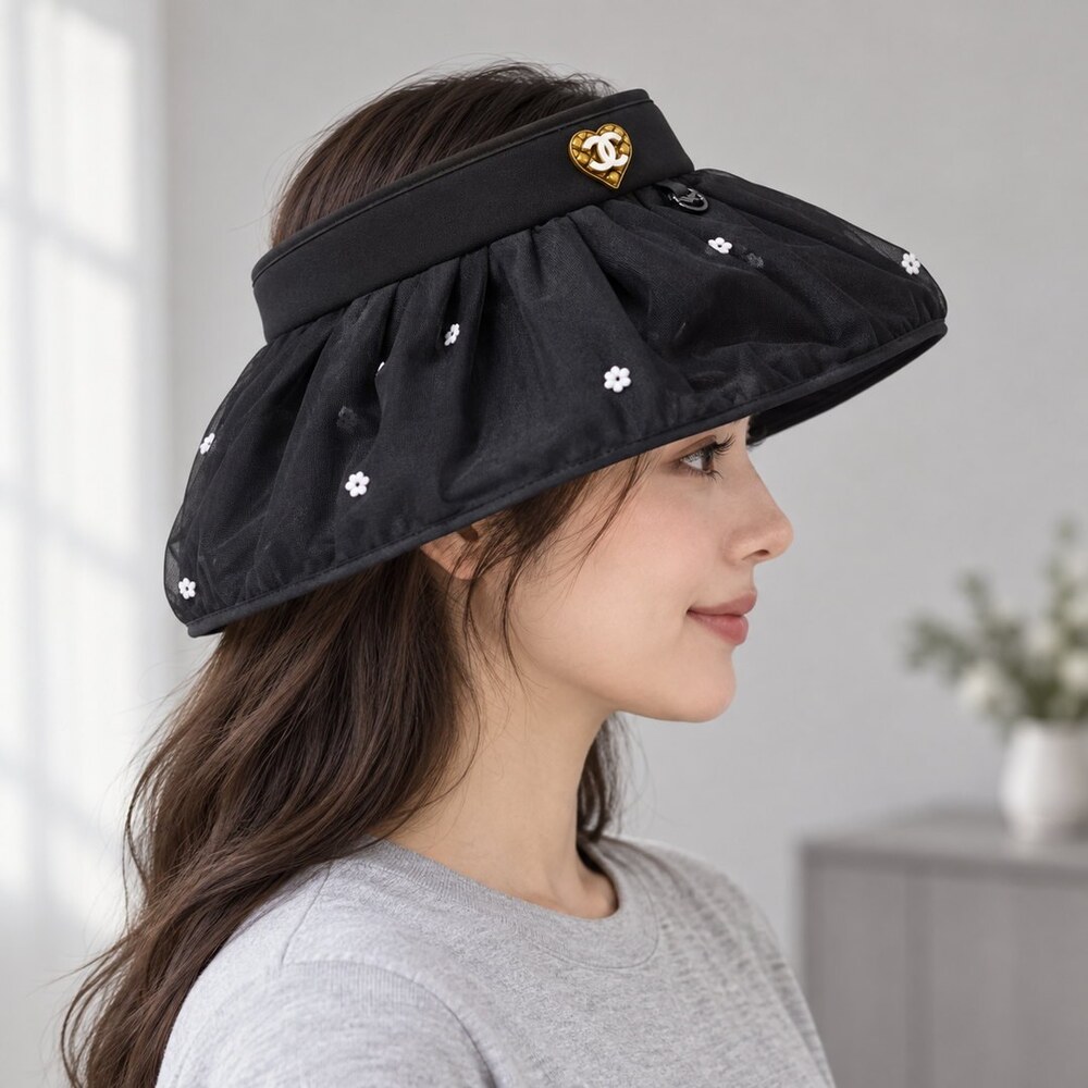 CHANEL Tulle Heart Logo Sun Hat - Picture 3 of 6